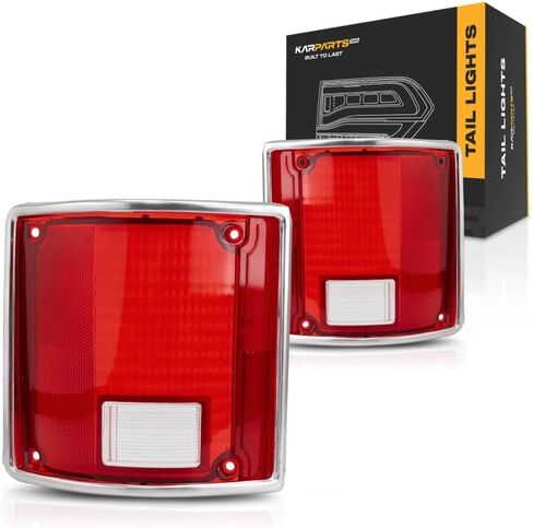 For 1973-1991 Chevy Pickup Tail Light Lens Driver and Passenger Side Pair | Plastic | Red and Clear | With Chrome Trim | Replacement For GM2800122 + GM2801122 | 5968329 in Saudi Arabia