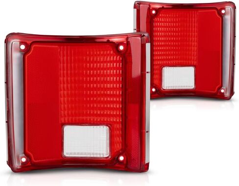 For 1973-1991 Chevy Pickup Tail Light Lens Driver and Passenger Side Pair | Plastic | Red and Clear | With Chrome Trim | Replacement For GM2800122 + GM2801122 | 5968329 in Saudi Arabia