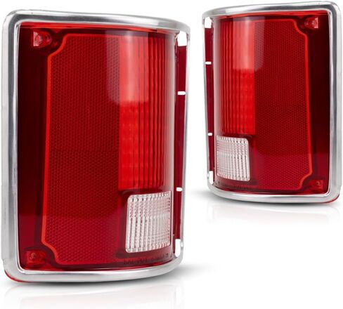 For 1973-1991 Chevy Pickup Tail Light Lens Driver and Passenger Side Pair | Plastic | Red and Clear | With Chrome Trim | Replacement For GM2800122 + GM2801122 | 5968329 in Saudi Arabia