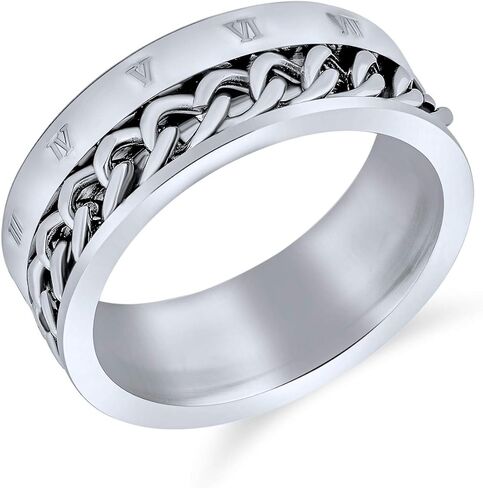 Men's Wide Tread Tire Band Ring Mechanic Sports Car Racer Style Matte Brushed Silver Tone Stainless Steel 8MM for Bikers in Saudi Arabia