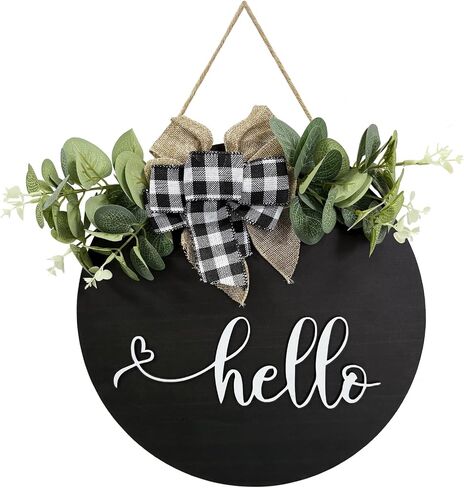 Welcome sign for front door Wooden door wreath Decoration Outdoor hanging signs for home Farmhouse Porch All Seasons 12 Inch(HELLO) in Saudi Arabia