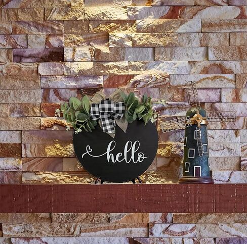 Welcome sign for front door Wooden door wreath Decoration Outdoor hanging signs for home Farmhouse Porch All Seasons 12 Inch(HELLO) in Saudi Arabia