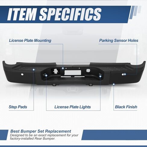 Auto Dynasty الخطوة الخلفية الوفير متوافق مع 2007-2010 Chevy Silverado GMC Sierra 2500HD 3500HD ، مع ثقوب مستشعر وقوف السيارات ، استبدال GM1103152 15284309 15777521 15775522 15891685 ، Black in Saudi Arabia