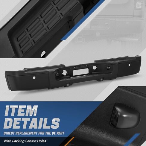 Auto Dynasty الخطوة الخلفية الوفير متوافق مع 2007-2010 Chevy Silverado GMC Sierra 2500HD 3500HD ، مع ثقوب مستشعر وقوف السيارات ، استبدال GM1103152 15284309 15777521 15775522 15891685 ، Black in Saudi Arabia