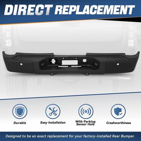 Auto Dynasty الخطوة الخلفية الوفير متوافق مع 2007-2010 Chevy Silverado GMC Sierra 2500HD 3500HD ، مع ثقوب مستشعر وقوف السيارات ، استبدال GM1103152 15284309 15777521 15775522 15891685 ، Black in Saudi Arabia