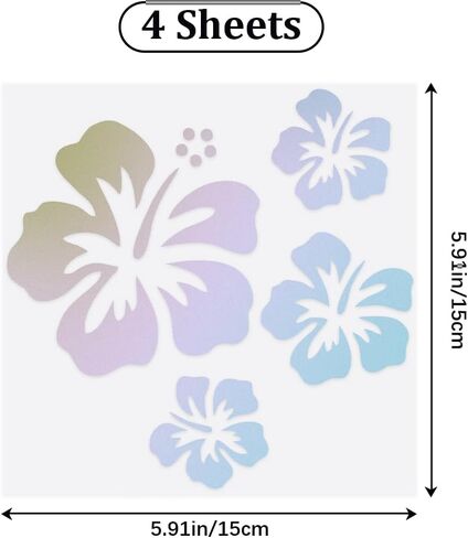 GORGECRAFT 4 Sheets Hibiscus Flower Car Sticker Silver Hawaiian Stickers and Decals Reflective Stickers Waterproof Vinyl Automotive Exterior Decor for SUV Truck Motorcycle Doors Wall Laptop in Saudi Arabia
