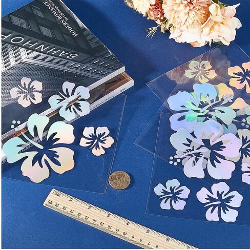 GORGECRAFT 4 Sheets Hibiscus Flower Car Sticker Silver Hawaiian Stickers and Decals Reflective Stickers Waterproof Vinyl Automotive Exterior Decor for SUV Truck Motorcycle Doors Wall Laptop in Saudi Arabia