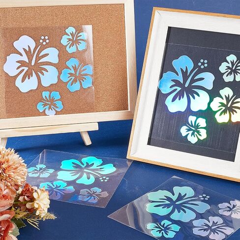 GORGECRAFT 4 Sheets Hibiscus Flower Car Sticker Silver Hawaiian Stickers and Decals Reflective Stickers Waterproof Vinyl Automotive Exterior Decor for SUV Truck Motorcycle Doors Wall Laptop in Saudi Arabia