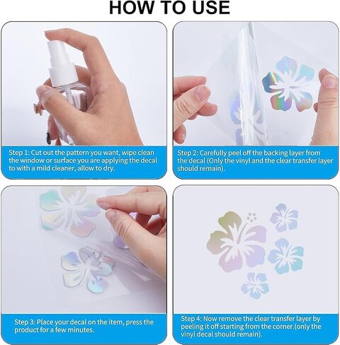 GORGECRAFT 4 Sheets Hibiscus Flower Car Sticker Silver Hawaiian Stickers and Decals Reflective Stickers Waterproof Vinyl Automotive Exterior Decor for SUV Truck Motorcycle Doors Wall Laptop in Saudi Arabia