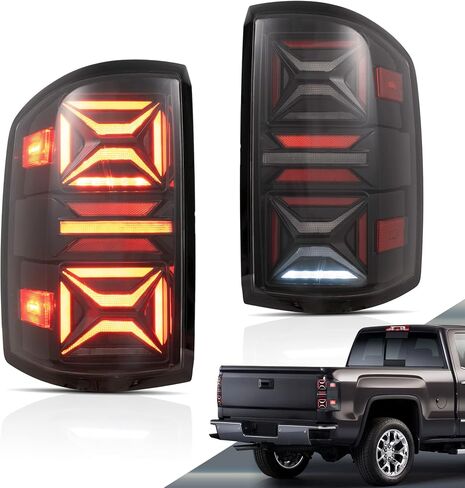 Vland LED LED Tail Lights متوافقة مع GMC Sierra 2014-2018 (وليس للموديلات مع مصنع المصنع LED) مع الإشارة الديناميكية مع الإشارة الحمراء ، جوانب الركاب والسائقين ، عدسة واضحة in Saudi Arabia