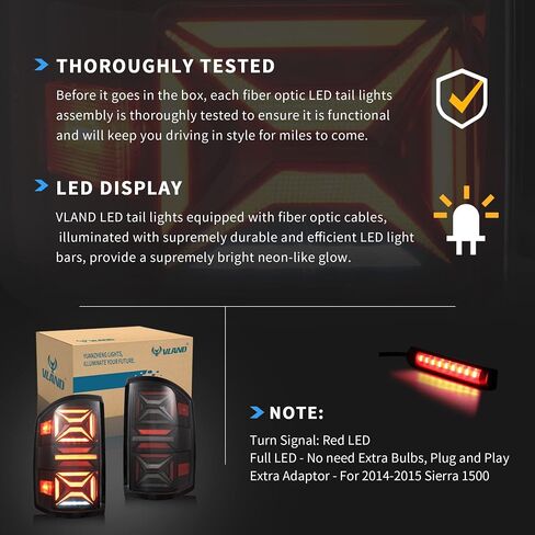 Vland LED LED Tail Lights متوافقة مع GMC Sierra 2014-2018 (وليس للموديلات مع مصنع المصنع LED) مع الإشارة الديناميكية مع الإشارة الحمراء ، جوانب الركاب والسائقين ، عدسة واضحة in Saudi Arabia
