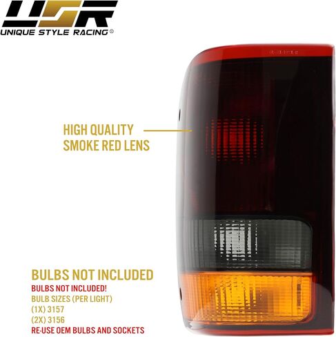 USR 93-97 Ranger Pick-up Tail Light Set-زوج مصابيح الذيل المدخن (يسار + يمين) متوافق مع عام 1993-1997 Ford Ranger Pickup Truck جميع الطرز والقطرات الثانية (عدسة دخان حمراء ، قابس حقيقي ومشغل) in Saudi Arabia