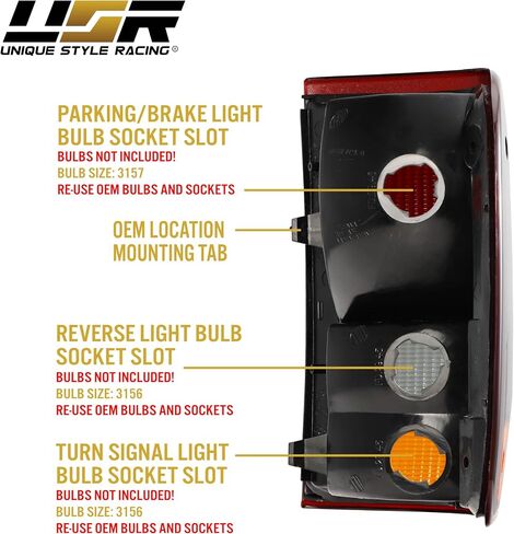 USR 93-97 Ranger Pick-up Tail Light Set-زوج مصابيح الذيل المدخن (يسار + يمين) متوافق مع عام 1993-1997 Ford Ranger Pickup Truck جميع الطرز والقطرات الثانية (عدسة دخان حمراء ، قابس حقيقي ومشغل) in Saudi Arabia