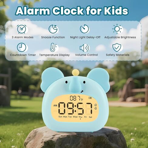 Capybara Alarm Clock with Night Light for Kids – Cute Digital Sleep Trainer with LED Display, 3 Alarms, Countdown Timer, Adjustable Brightness – Rechargeable Bedside Clock for Boys and Girls in Kuwait