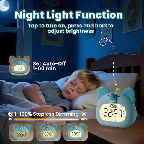 Capybara Alarm Clock with Night Light for Kids – Cute Digital Sleep Trainer with LED Display, 3 Alarms, Countdown Timer, Adjustable Brightness – Rechargeable Bedside Clock for Boys and Girls in Kuwait