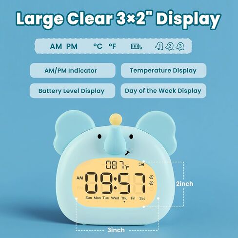 Capybara Alarm Clock with Night Light for Kids – Cute Digital Sleep Trainer with LED Display, 3 Alarms, Countdown Timer, Adjustable Brightness – Rechargeable Bedside Clock for Boys and Girls in Kuwait