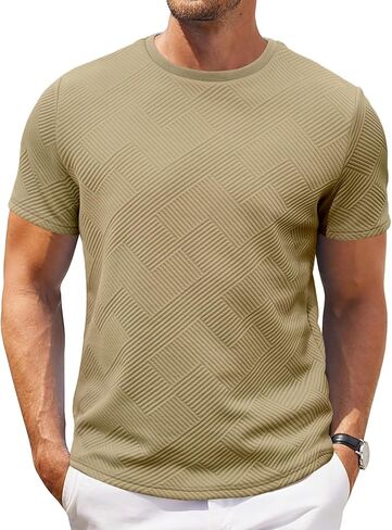 Angbater Men's Crewneck T-Shirt Fashion Short Sleeve Geometric Texture Tees Casual Summer Basic Tops in Kuwait