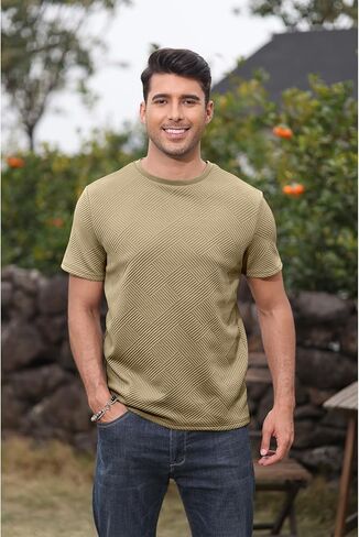 Angbater Men's Crewneck T-Shirt Fashion Short Sleeve Geometric Texture Tees Casual Summer Basic Tops in Kuwait