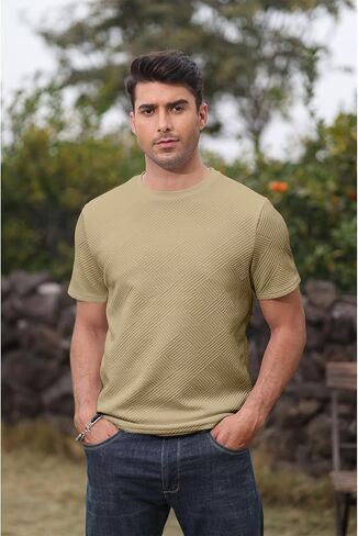 Angbater Men's Crewneck T-Shirt Fashion Short Sleeve Geometric Texture Tees Casual Summer Basic Tops in Kuwait