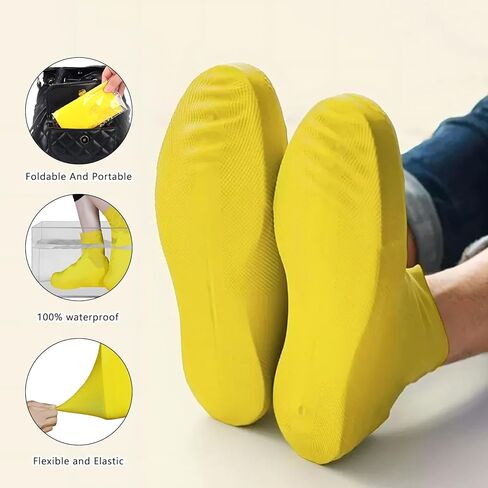 4-Pack Rain Shoe Covers, Non-Slip Waterproof Boot Protectors for Climb Snow Rain and Mud (M&L, Yellow) in Saudi Arabia