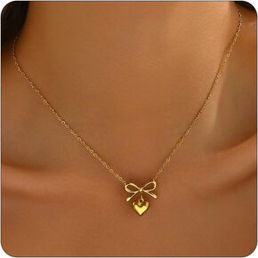 Gold Necklace for Women18K Gold Plated Sun Necklace Dainty Moon Horseshoe Pendant Necklace Trendy Bow Necklace Minimalist Jewelry in Kuwait