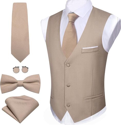 Barry.Wang Mens Formal Business Blue Royal Suit Vest Slim Fit Casual Solid Color Waistcoat Tie Bow Tie Set Wedding Party in Kuwait