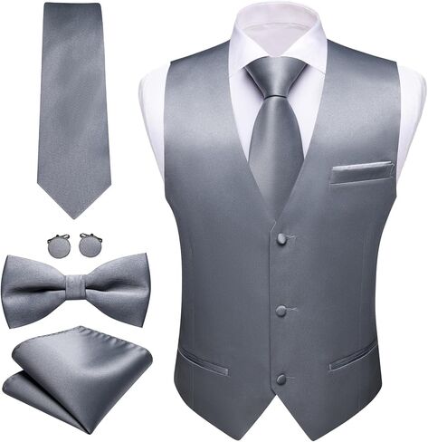 Barry.Wang Mens Formal Business Blue Royal Suit Vest Slim Fit Casual Solid Color Waistcoat Tie Bow Tie Set Wedding Party in Kuwait