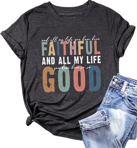 Christian Tshirt and All My Life You Have Been Faithful Bright Bible Verse Graphic Tee Tops in Saudi Arabia