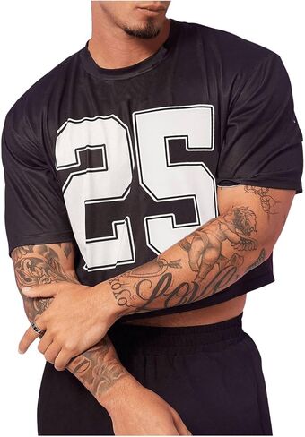 Milumia Men's Number Print Short Sleeve Crop Tops Crewneck Loose Fit T Shirts Streetwear in Saudi Arabia