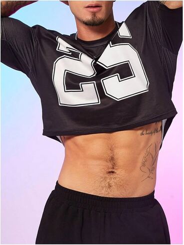 Milumia Men's Number Print Short Sleeve Crop Tops Crewneck Loose Fit T Shirts Streetwear in Saudi Arabia
