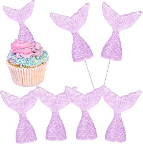 RSSTARXI 24 Pack Mermaid Cupcake Toppers - التماثيل ذات الأزرق الأكريلي 3D لزخارف الكيك ، ديكورات الحفلات ، دش الطفل ، عيد ميلاد - الفضة الأزرق in Kuwait