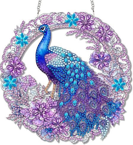 Reofrey Hanging Diamond Art Kits for Adults– 8x8 Inch Peacock Animal Acrylic Board Double Sided Pattern Diamond Painting Suncatcher Pendant, Crystal Art for Home Wall Window Decoration Handmade Gift in Saudi Arabia