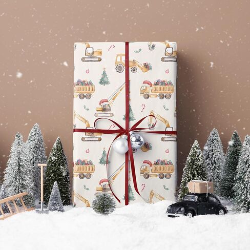 SaringSwoon Farm Christmas Wrapping Paper - Rustic Xmas Gift Wrap with Red Tractors, Farm Animals Like Reindeer Highland Cow, and Christmas Trees for Kids Adults - 40×28 Inches, 4 Folded Sheets in Kuwait