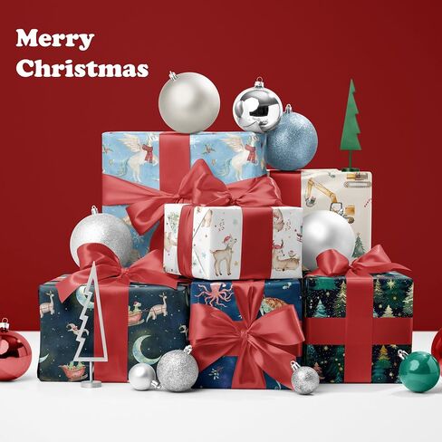 SaringSwoon Farm Christmas Wrapping Paper - Rustic Xmas Gift Wrap with Red Tractors, Farm Animals Like Reindeer Highland Cow, and Christmas Trees for Kids Adults - 40×28 Inches, 4 Folded Sheets in Kuwait