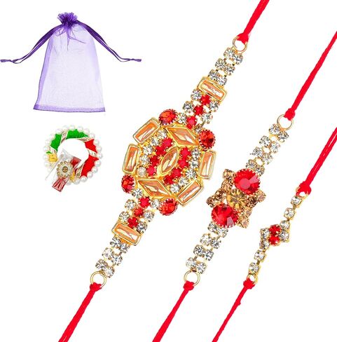 Set of 3 Rakhi for Brother Bhabhi Bhatija Bhaiya Bhai Raksha Bandhan Rakhi Thread with Roli Chawal Gift Pack in Saudi Arabia
