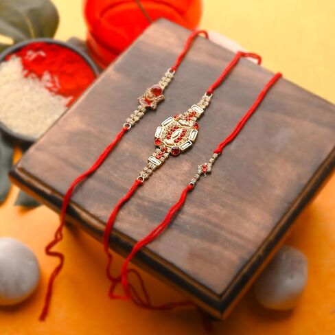 Set of 3 Rakhi for Brother Bhabhi Bhatija Bhaiya Bhai Raksha Bandhan Rakhi Thread with Roli Chawal Gift Pack in Saudi Arabia