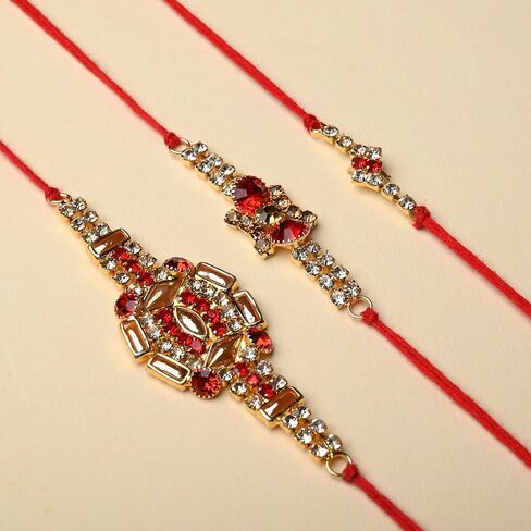 Set of 3 Rakhi for Brother Bhabhi Bhatija Bhaiya Bhai Raksha Bandhan Rakhi Thread with Roli Chawal Gift Pack in Saudi Arabia