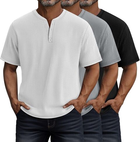 Riyiper 3 Pack Men's Waffle T قمصان غير رسمية متماسكة قصيرة الأكمام in Kuwait