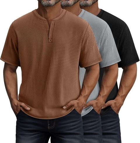 Riyiper 3 Pack Men's Waffle T قمصان غير رسمية متماسكة قصيرة الأكمام in Saudi Arabia