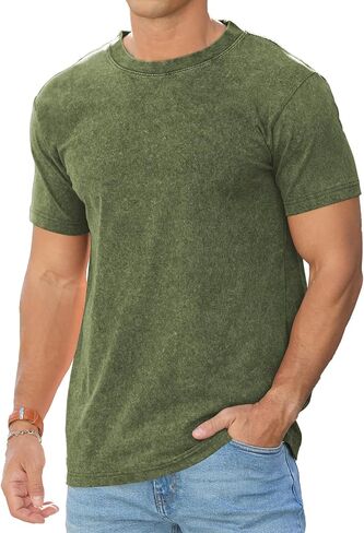 RQP Men's Cotton Shirts Vintage Washed Shirt Relaxed Fit Distressed Casual Short Sleeve for Streetwear & Daily Outfits in Kuwait