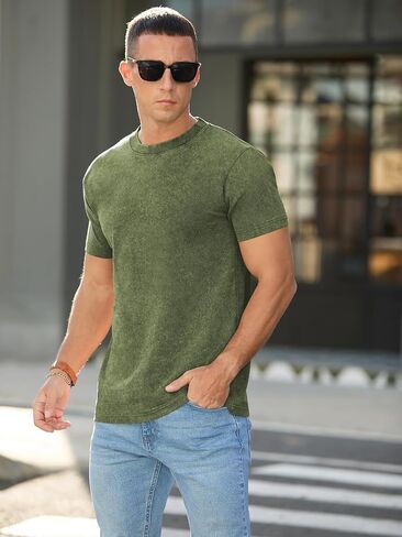 RQP Men's Cotton Shirts Vintage Washed Shirt Relaxed Fit Distressed Casual Short Sleeve for Streetwear & Daily Outfits in Kuwait