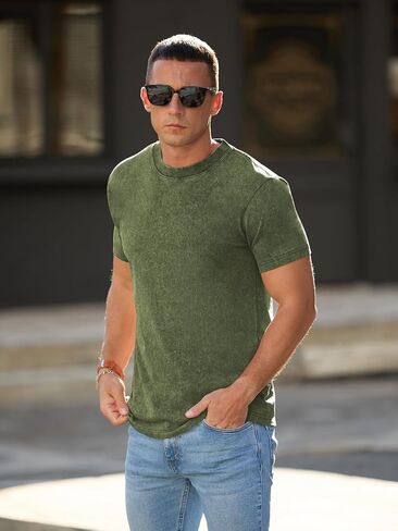 RQP Men's Cotton Shirts Vintage Washed Shirt Relaxed Fit Distressed Casual Short Sleeve for Streetwear & Daily Outfits in Kuwait