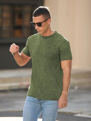 RQP Men's Cotton Shirts Vintage Washed Shirt Relaxed Fit Distressed Casual Short Sleeve for Streetwear & Daily Outfits in Kuwait