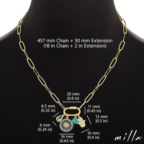 قلادة سحر مطلية بالذهب Milla 14K للنساء ، وسلسلة الورق 18 بوصة وتمديد 2 بوصة ، مع معلقات على Carabiner. آمنة و hypoallergenic in Kuwait