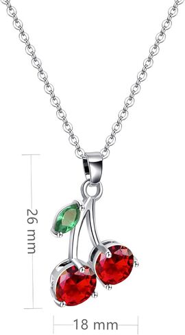 VONSSY Red Cherry Pendant Necklace Created-Ruby Flower Fruit Selected Cubic Zirconia Jewelry Gift for Woman Wife in Kuwait