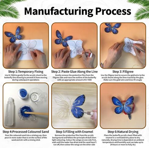 Cloisonne Enamel 3D Butterfly DIY Craft Kit, 2Pcs Filigree Enamel Art Projects Craft Supplies, Beginner-Friendly, Mother's Day Stress Relief Craft Kit Gifts, Handmade Home Decor Gifts, Hobby for Women in Saudi Arabia
