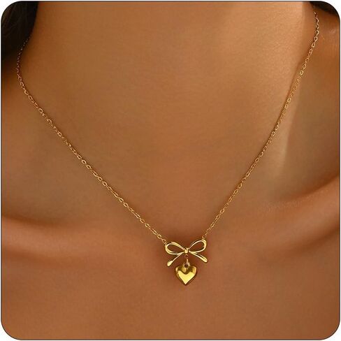 Gold Necklace for Women18K Gold Plated Sun Necklace Dainty Moon Horseshoe Pendant Necklace Trendy Bow Necklace Minimalist Jewelry in Kuwait