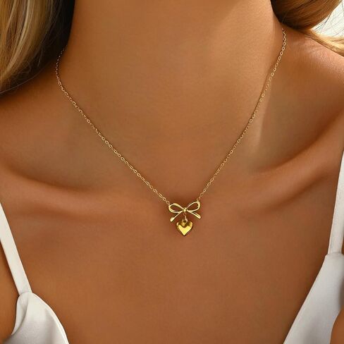 Gold Necklace for Women18K Gold Plated Sun Necklace Dainty Moon Horseshoe Pendant Necklace Trendy Bow Necklace Minimalist Jewelry in Kuwait