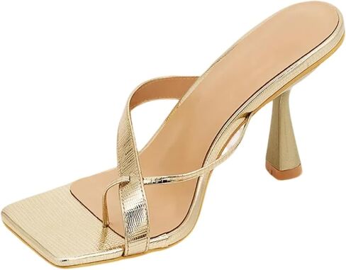 Lryweisy النسائية Criss-Cross Thong Thong Sandals 3.5 بوصة مربعة مفتوحة إصبع القدم عالي الكعب الأزياء لباس الحفلات الكعب الصنادل in Kuwait