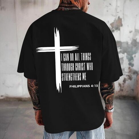 Tuislay Christian Oversized Shirts for Men Jesus Cross T Shirt God Religious Tshirts Faith Graphic Workout Tees Streetwear in Saudi Arabia